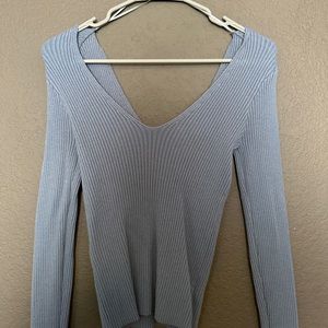Blue V neck Sweater. Fashion Nova